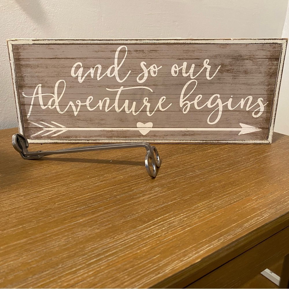 Decor sign “and so our adventure begins”